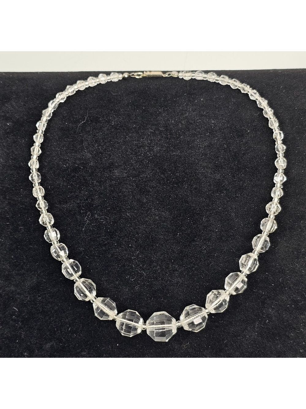 Vintage German Clear Faceted Glass Bead Necklace 17” Marked Germany Gift Box